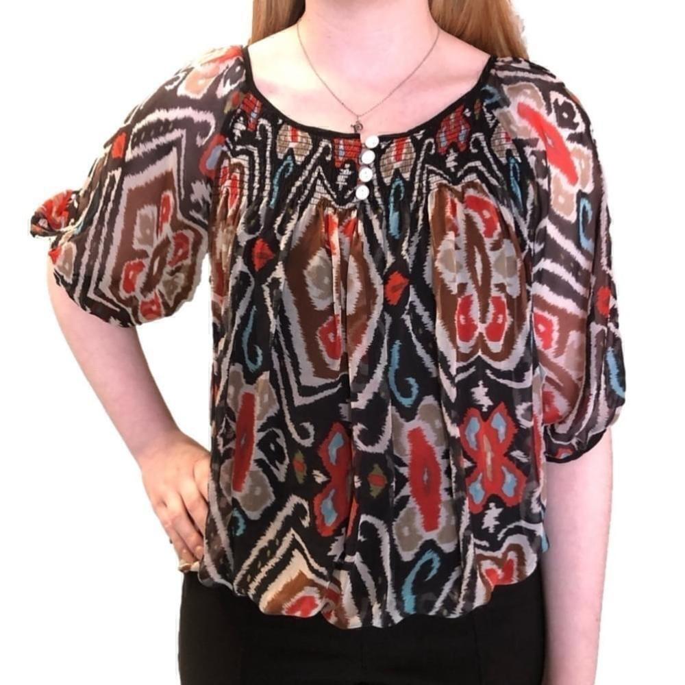 DIANE vonFurstenberg silk print peasant drapey blouse Small